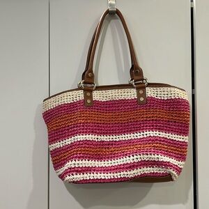 DKNY women summer straw / leather hand bag